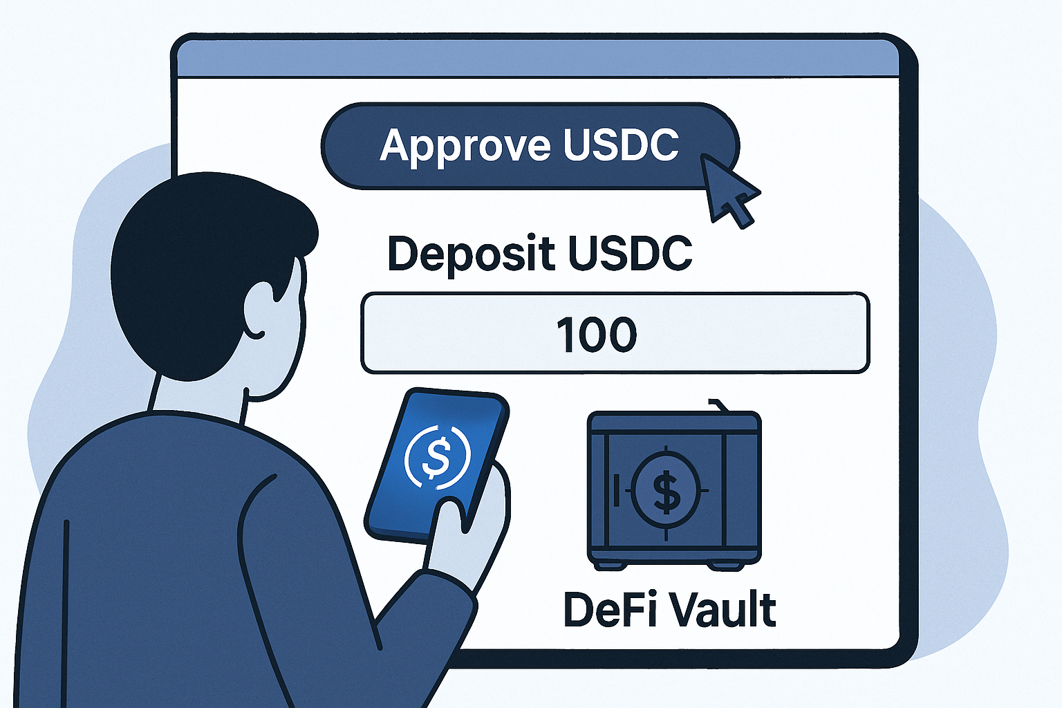 approving and depositing USDC into DeFi vault