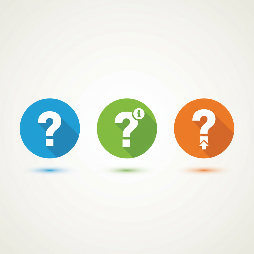 FAQ icons with question marks, stablecoin yield charts, risk-reward balance scale