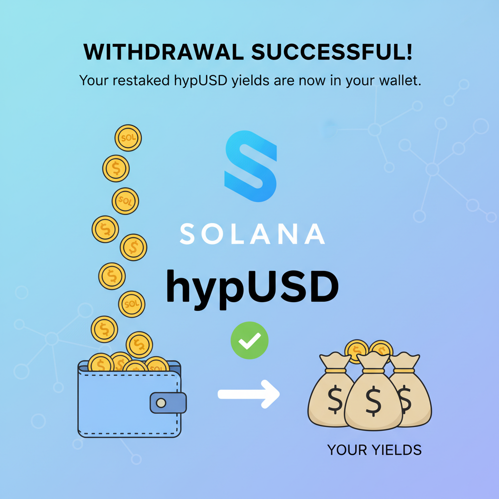 Withdrawing yields from Solana hypUSD restaking, success animation, stacked coins raining